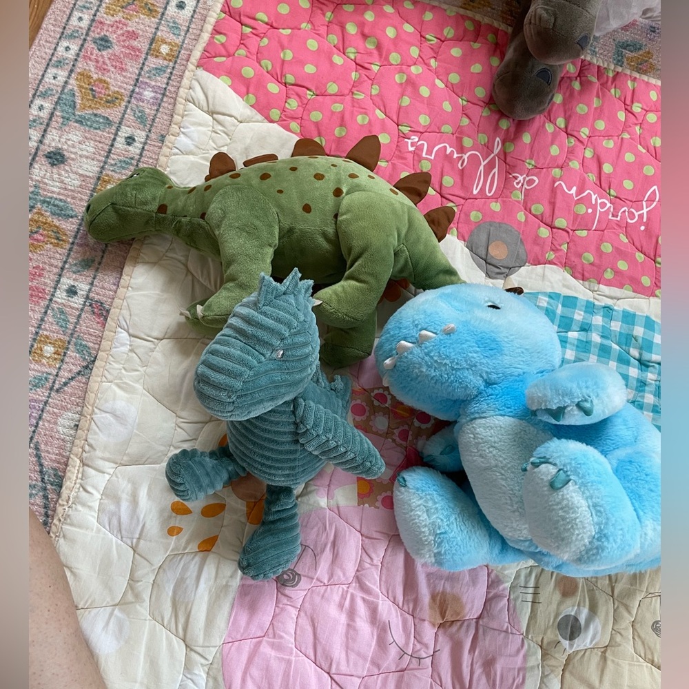 Plush Dinosaur Toy Set - Green, Teal, and Blue